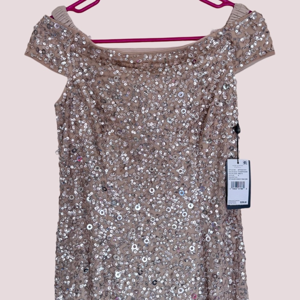 NWT Adrianna Papell Off The Shoulder Sequin Beaded Gown - 6 - Picture 5 of 6